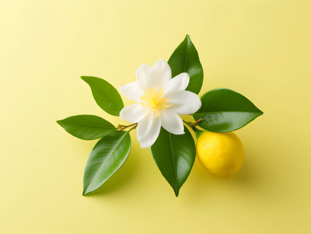 lemon flower in studio background, single lemon flower, Beautiful flower imagesの素材