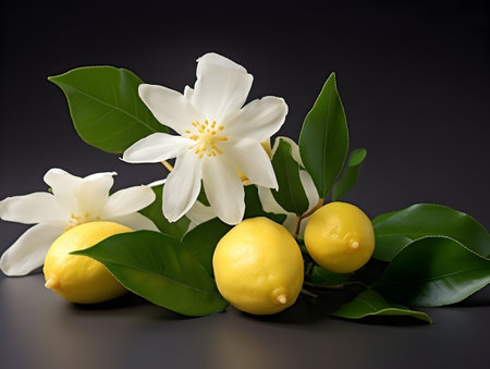 lemon flower in studio background, single lemon flower, Beautiful flower imagesの素材