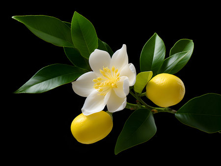 lemon flower in studio background, single lemon flower, Beautiful flower imagesの素材