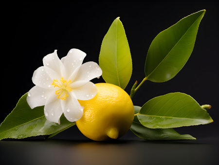 lemon flower in studio background, single lemon flower, Beautiful flower imagesの素材