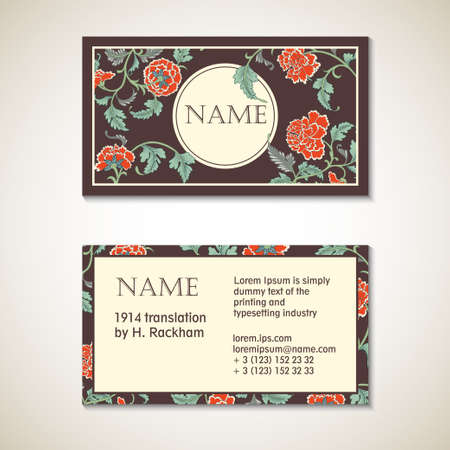 Vector brown floral visit card templateのイラスト素材