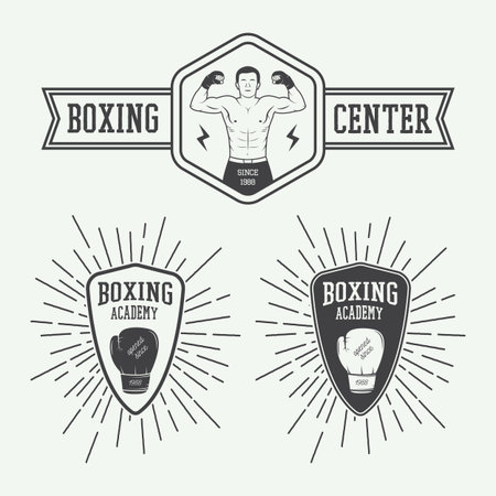 Boxing and martial arts   badges and labels in vintage style. Vector illustrationのイラスト素材