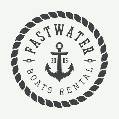 Set of vintage rafting or boat rental, labels and badges illustrationのイラスト素材