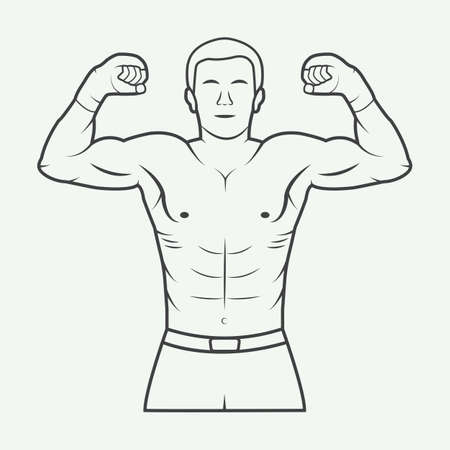 Boxing and martial arts, badge or label in vintage style illustrationのイラスト素材