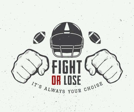 American football or rugby motivation with helm, fists and ball in vintage style illustrationのイラスト素材