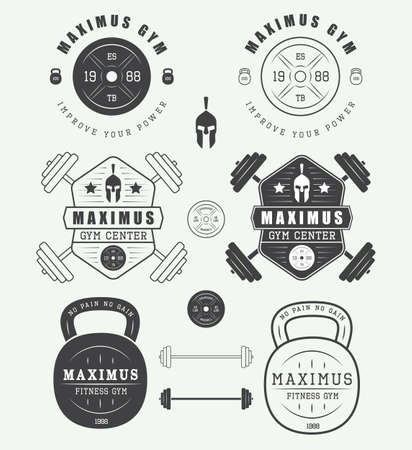 Set of gym logos, labels, badges and elements in vintage styleのイラスト素材