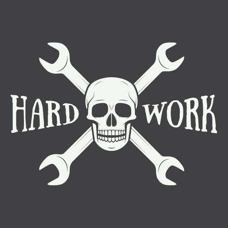 Vintage vector mechanic logo label with skull, wrenchのイラスト素材