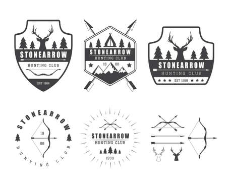Set of vintage hunting labels, logo, badges and design elementsのイラスト素材