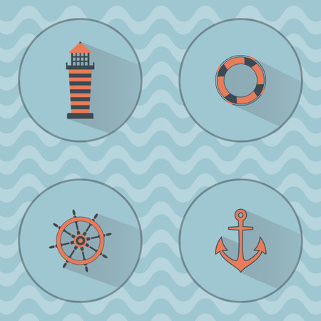Marine vector icons with shadows, eps 10のイラスト素材