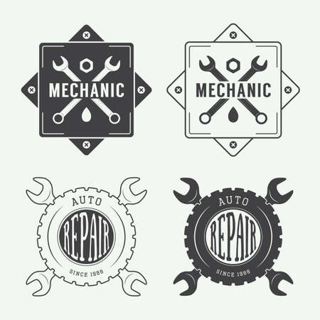 Vintage mechanic label, emblem and logo. Vector illustrationのイラスト素材