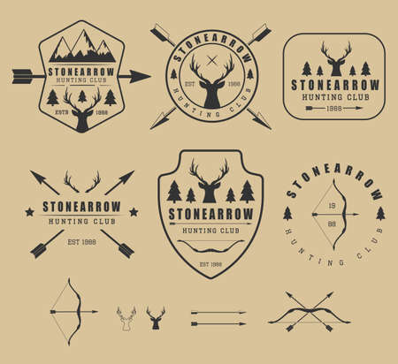 Set of vintage hunting logos, labels, badges and elementsのイラスト素材