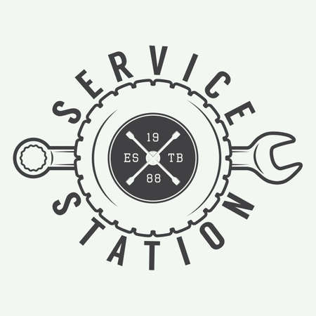 Vintage mechanic label, emblem and logo. Vector illustrationのイラスト素材