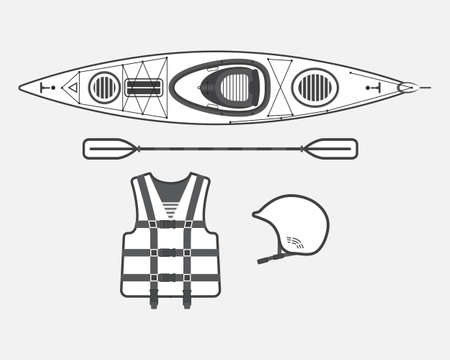 Flat rafting vector set black and white, eps 10のイラスト素材