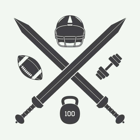 Vintage american football and gym label, emblem and logo. Vector illustrationのイラスト素材