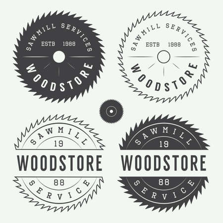Set of vintage sawmills labels, emblems, logo, badges and design elementsのイラスト素材