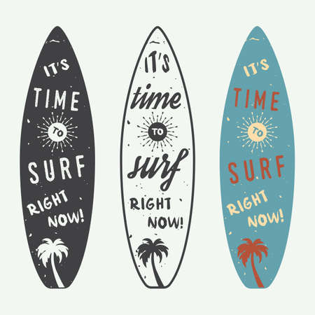 Set of surfing logos, labels, badges and elements in vintage style. Vector illustrationのイラスト素材