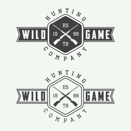 Set of vintage hunting labels, badge and design elements. Vector illustrationのイラスト素材