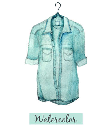 Watercolor hand draw blue denim shirt isolated on white background. Vector illustrationのイラスト素材
