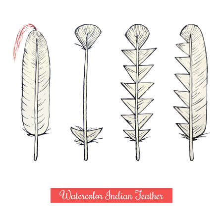 Collection of watercolor hand draw native american war vector feathersのイラスト素材