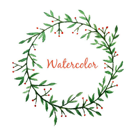 Watercolor hand drawn green floral vector frameのイラスト素材