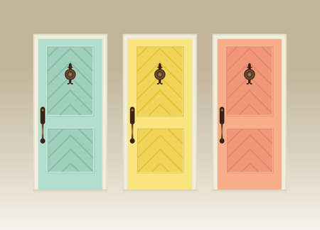 Illustration of three colorful front vector doorsのイラスト素材