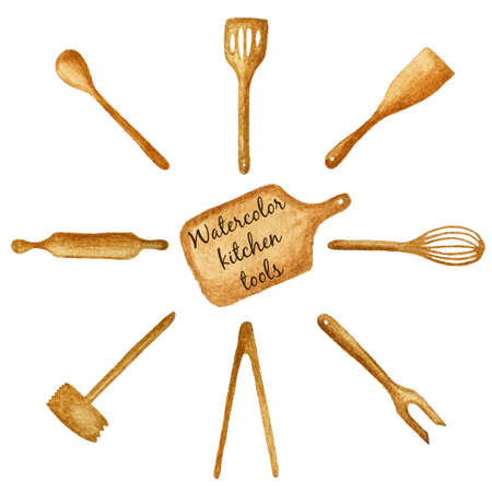 Watercolor hand draw kitchen tools illustrationのイラスト素材