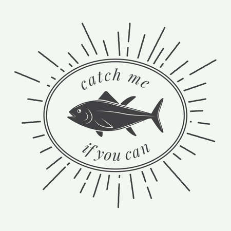 Vintage fishing label, log, badge. Vector illustrationのイラスト素材