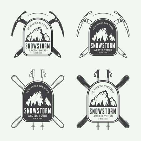 Vintage mountaineering and arctic expeditions logos, badges, emblems and design elements. Vector illustrationのイラスト素材