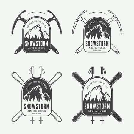 Vintage mountaineering and arctic expeditions logos, badges, emblems and design elements. Vector illustrationのイラスト素材