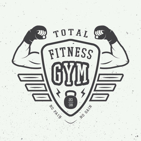 Gym logo, label and or badge vintage style. Vector illustrationのイラスト素材