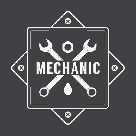 Vintage mechanic label, emblem and logo. Vector illustrationのイラスト素材