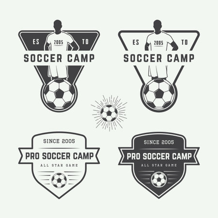 Set of vintage soccer or football logo, emblem, badge. Vector illustrationのイラスト素材