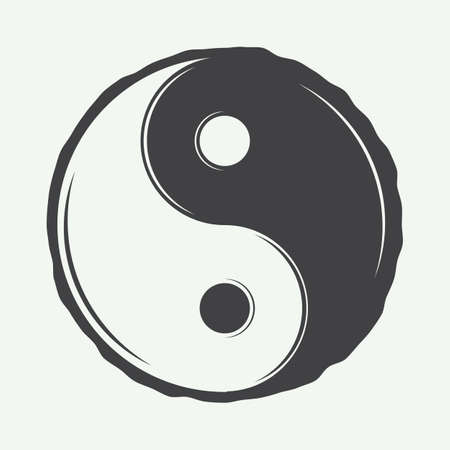Vintage Yin Yang symbol in retro style. Can be used to martial arts logo, emblems, badges, labels and design elements. Vector illustrationのイラスト素材