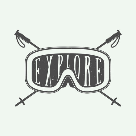 Vintage winter sports, badge, emblem and design elements with typography and mask. Vector illustrationのイラスト素材