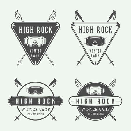 Vintage snowboarding or winter sports, badges, emblems and design elements. Vector illustrationのイラスト素材