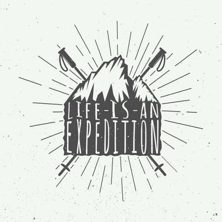 Vintage adventure or sport badge, emblem with motivation slogan. Vector illustrationのイラスト素材