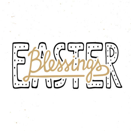 Easter blessings vector typography design elements for greeting cards, invitation, prints and posters. Hand drawn lettering in vintage style, modern calligraphy style.のイラスト素材