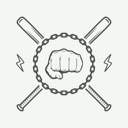 Vintage fighting or martial arts emblem, badge, label and design elements. Vector Illustrationのイラスト素材