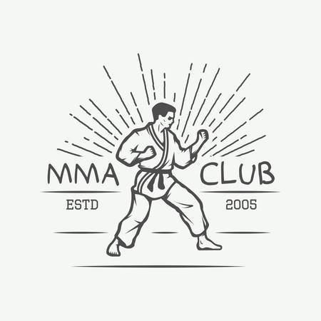 Vintage karate or martial arts logo, emblem, badge, label and design elements. Vector illustrationのイラスト素材