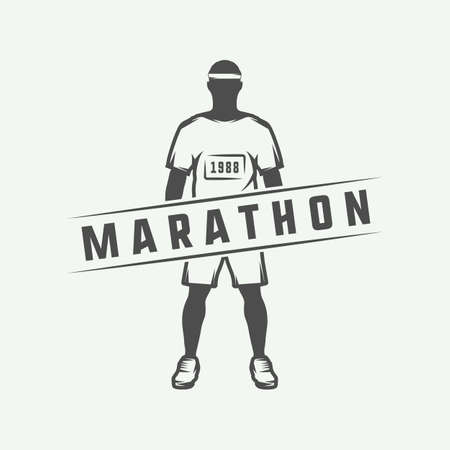Vintage marathon or run logo, emblem, badge, poster, print or label. Vector Illustration.のイラスト素材