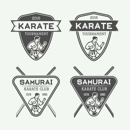 Set of vintage karate or martial arts logo, emblem, badge, label and design elements in retro style. Illustrationのイラスト素材