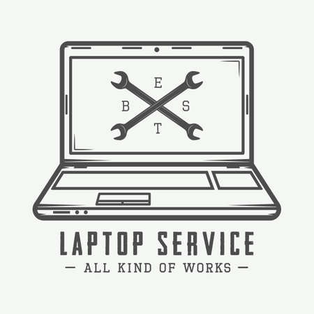 Vintage laptop. Can be used for logo, badge, emblem and much more. Vector Illustrationのイラスト素材