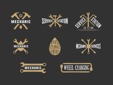 Vintage mechanic label, emblem and logo. Vector illustrationのイラスト素材