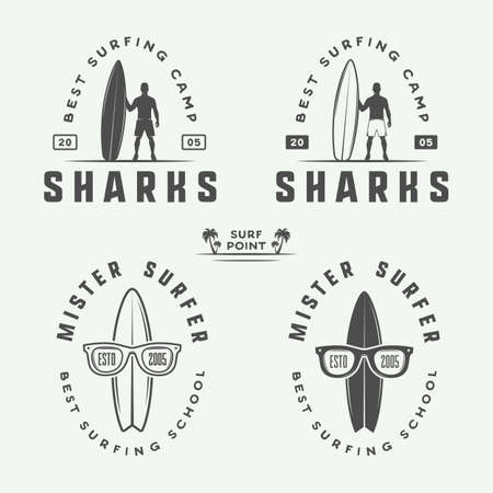 Set of vintage surfing, emblems, badges, labels and design elements. Graphic vector Illustrationのイラスト素材