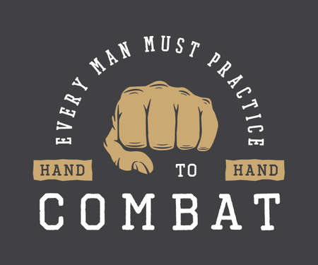 Vintage martial arts sport or fighting club logo, emblem, print or poster. Retro graphic art. Vector Illustration.のイラスト素材