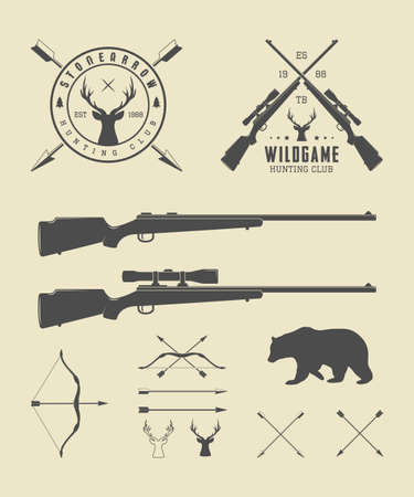 Set of vintage hunting labels, logo, badge and design elements. Vector illustration. Graphic artのイラスト素材