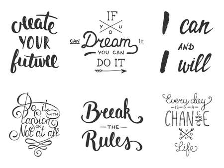 Set of vector inspirational and motivational lettering for greeting cards, decoration, prints and posters. Hand drawn typography design elements. Handwritten lettering. Modern calligraphy.のイラスト素材