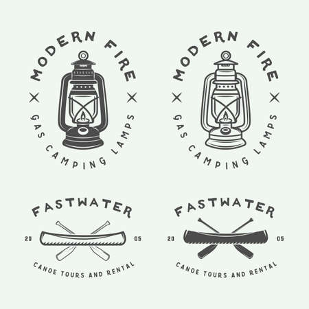 Set of vintage camping outdoor and adventure logos, badges, labels, emblems, marks and design elements. Graphic Art. Vector Illustration.のイラスト素材