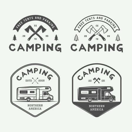Set of vintage camping outdoor and adventure logos, badges, labels, emblems, marks and design elements. Graphic Art. Vector Illustration.のイラスト素材