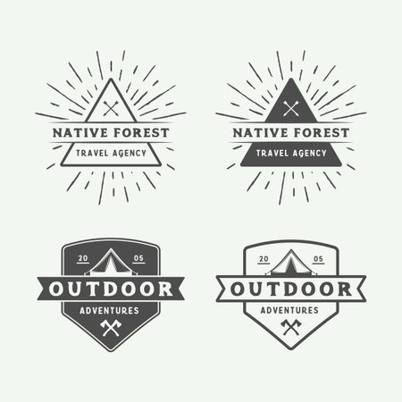 Set of vintage camping outdoor and adventure logos, badges, labels, emblems, marks and design elements. Graphic Art. Vector Illustration.のイラスト素材